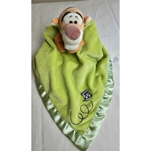 Tigger Lovey Security Blanket Disney's Winnie The Pooh Green Satin Trim